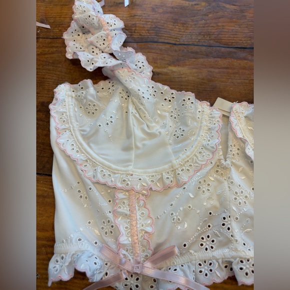 For Love And Lemons White and Pink Lace Bralette - Picture 5 of 9